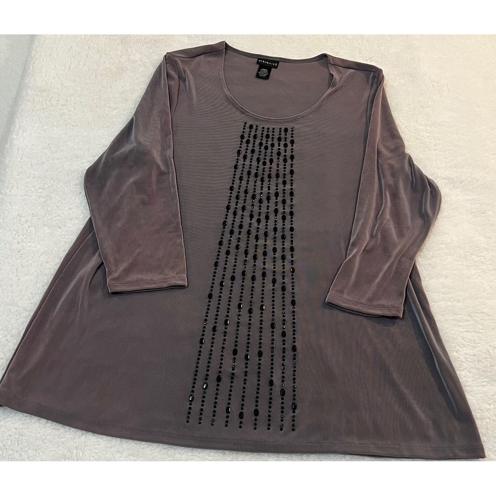 Citiknit Womens Mauve Beaded Tunic Top 3/4 Sleeve Scoop Neck Acetate Blend Large